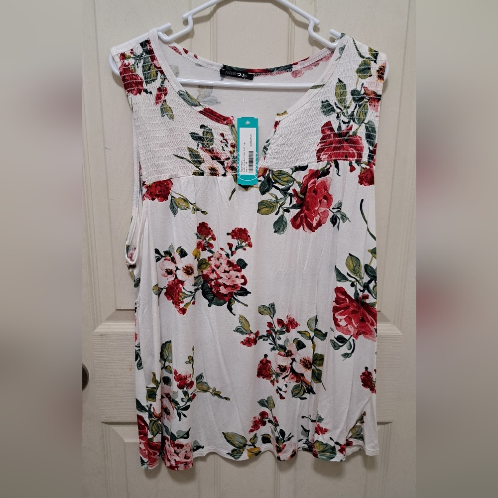 Floral Sleeveless Top - Red and Green